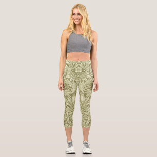 Leggings Capri Tournesol William Morris Vintage Olive Damask