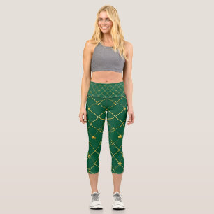 Leggings Capri Trèfles Dorés, Ciel d'Émeraude