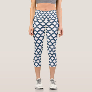 Leggings Capri Trellis bleu blanc et marine, treillis, Quatrefoil