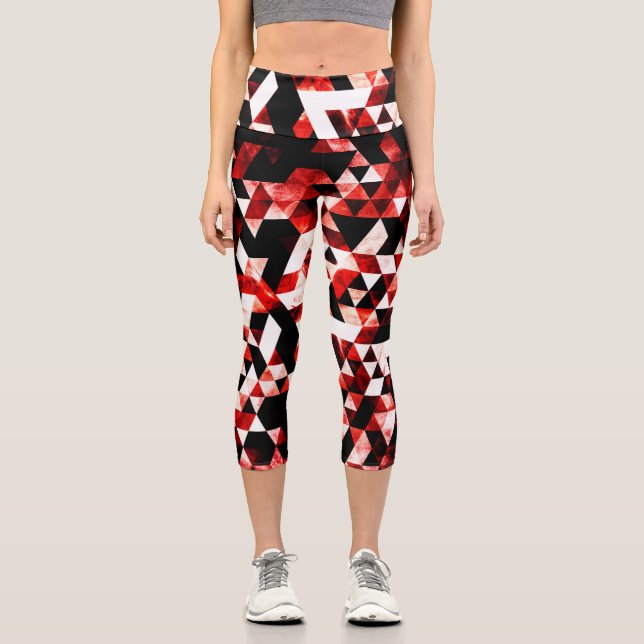 Leggings Capri Triangle Géométrie Vibrant Rouge Smoky Galaxy moti (Recto)