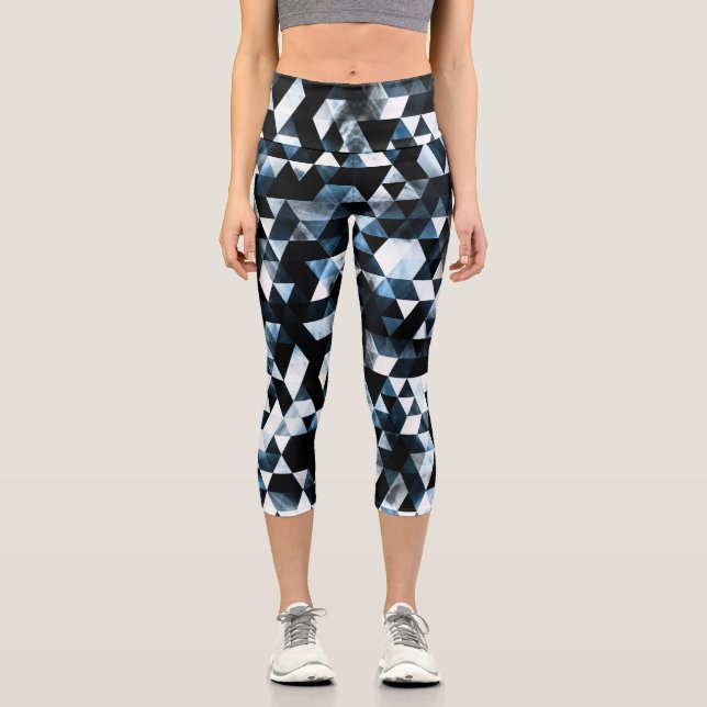 Leggings Capri Triangle Géométrique Vibrant Bleu Smoky Galaxy (Recto)