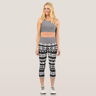 Leggings Capri Tribal Aztec Paillettes Noires Formes Géométriques