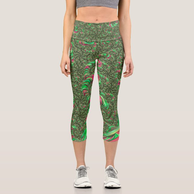 Leggings Capri Trippy Funky Psychedelic Super Spiral Fractal Art (Recto)