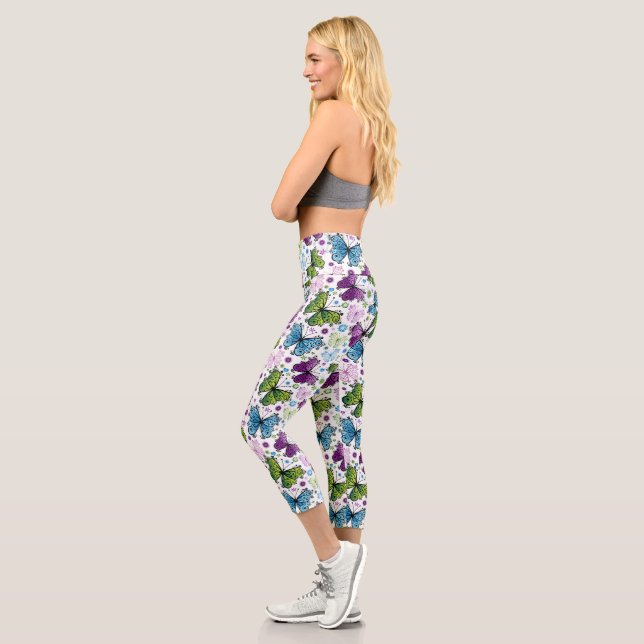 Leggings Capri Trippy Hippy Butterfly Retro (Gauche)
