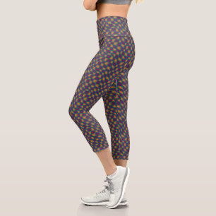 Leggings Capri Trippy super 60s Flower Checks Orange Rose