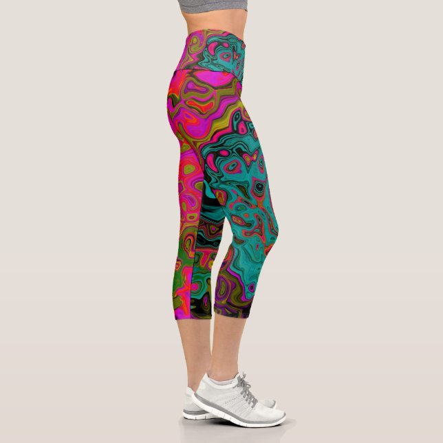 Leggings Capri Trippy Turquoise Abstrait Retro Liquid Swirl (Droite)