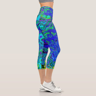 Leggings Capri Trippy Violet Bleu Abstrait Retro Liquid Swirl