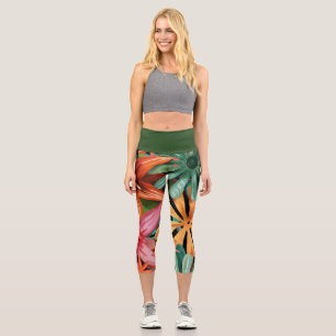 Leggings Capri tropical/hawaïen/floral/fleur