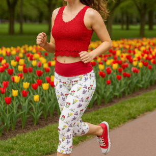 Leggings Capri Tulipe narcisse lilas floral de printemps rouge