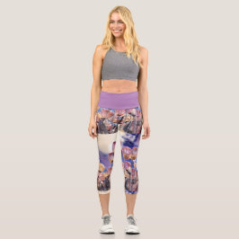 Leggings Capri Tulipes violettes rose et orange