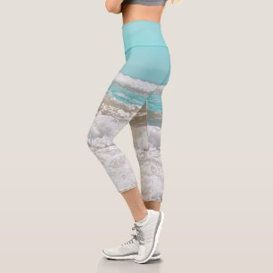Leggings Capri Turquoise Blue Sky Ocean Waves Foam