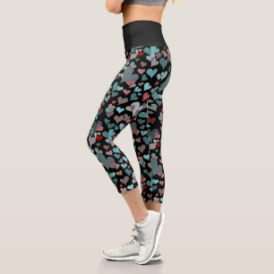 Leggings Capri Turquoise Coeur Noir Motif Foncé mignonne Fille ga