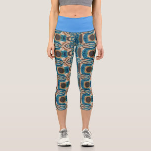 Leggings Capri Turquoise Gold Sun Southwestern Art