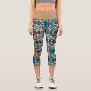Leggings Capri Turquoise Gold Sun Southwestern Art
