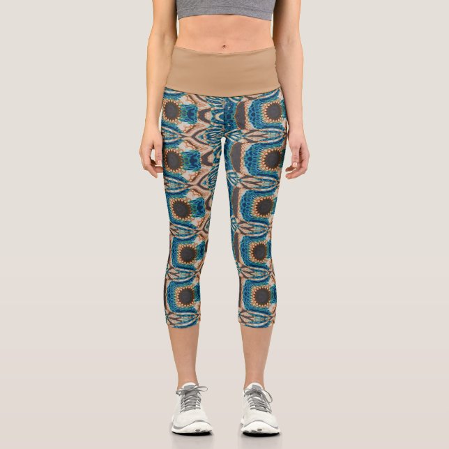 Leggings Capri Turquoise Gold Sun Southwestern Art (Recto)