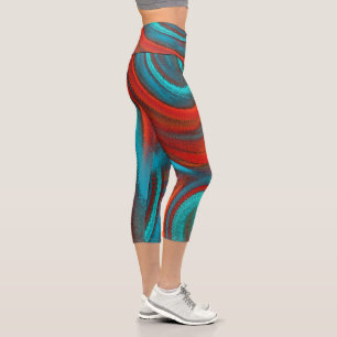 Leggings Capri Turquoise Orange Swirling Abstrait moderne Motif