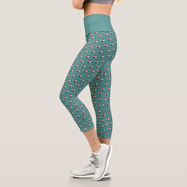 Leggings Capri Turquoise rouge rose aubergine vert ivoire Motif   (Gauche)