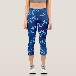 Leggings Capri Turquoise Sparkle Om Scattered Blue Tie dye