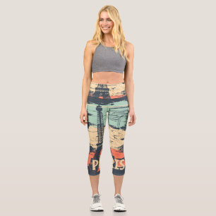 Leggings Capri Typographie parisienne : affiche Eiffel abstraite.