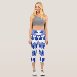 Leggings Capri Un design motif en tissu tendance bleu et blanc