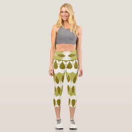 Leggings Capri Un design motif en tissu tendance vert et blanc