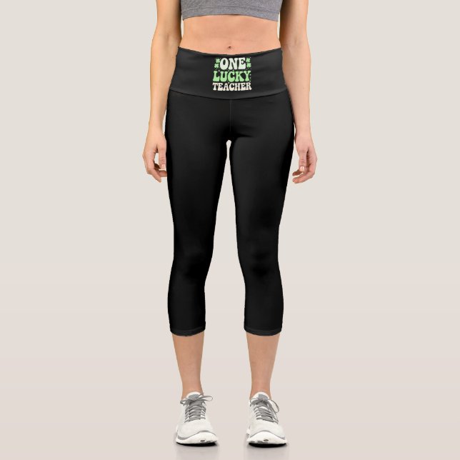 Leggings Capri Un enseignant chanceux St patrick rétro Super ense (Recto)