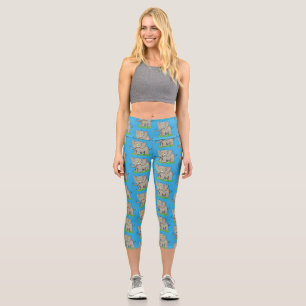 Leggings Capri Un joli éléphant drôle avec un oiseau sur le tronc