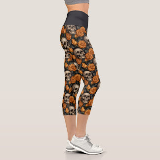 Leggings Capri Une série de crânes et de roses Design 11