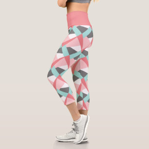 Leggings Capri Unique Motif d'Art Vert Corail Rose Mint