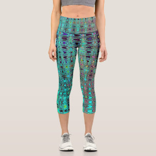 Leggings Capri Vagues de Boomerang Rétro Aqua Kaléidoscopique Abs