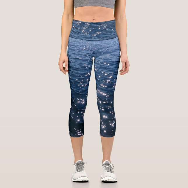 Leggings Capri Vagues de la mer bleue profonde (Recto)