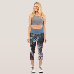 Leggings Capri Vagues de mouvement, Bleu d'acier avec pourpre