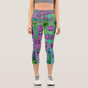 Leggings Capri Vagues rétro Super roses et bleues chaudes