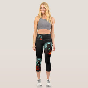 Leggings Capri Vampire Chat et Assistant Citrouille Halloween Sur