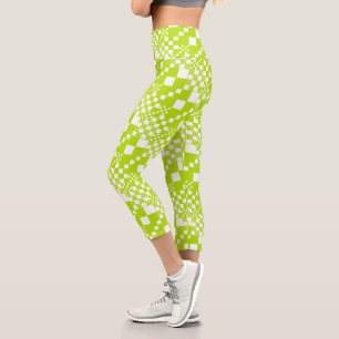 Leggings Capri Vérifié, Chèques - Vert et blanc de chaux
