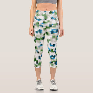 Leggings Capri Vert bleu gris blanc Motif Abstrait  
