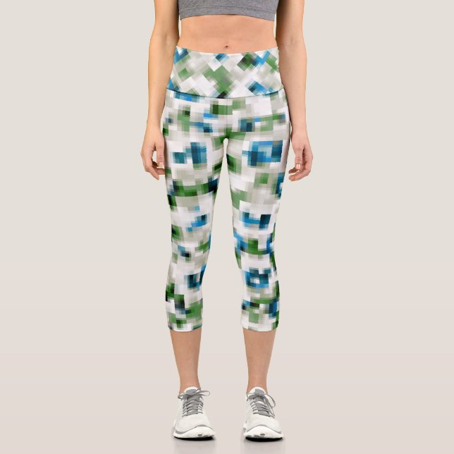 Leggings Capri Vert bleu gris blanc Motif Abstrait   (Recto)