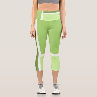 Leggings Capri Vert de printemps, Blanc et votre Texte, Tricolore