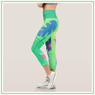 Leggings Capri Vert rose moderne et violet tropique