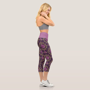 Leggings Capri Vêtements de yoga actifs mandala rose violet éléga