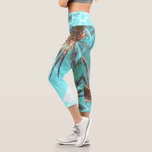 Leggings Capri Vibes d'été Palm Tree Feuilles Pale Green