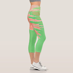 Leggings Capri Vibes d'été Palm Tree Feuilles Pale Green