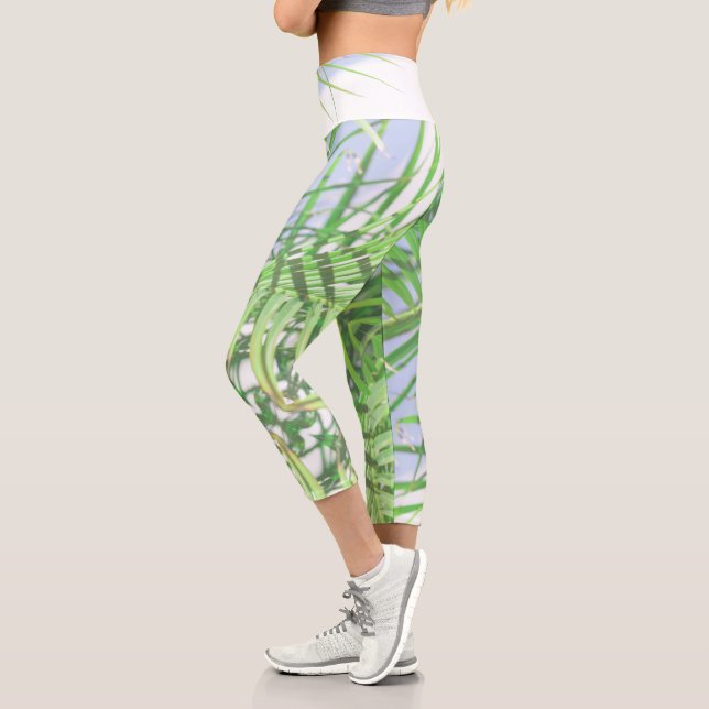 Leggings Capri Vibes d'été Palm Tree Feuilles Pale Green Pastel (Gauche)