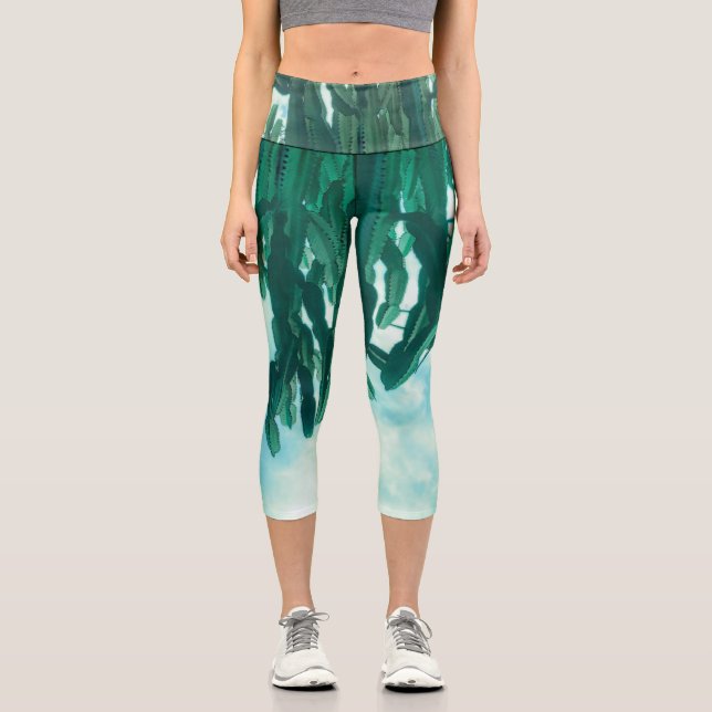 Leggings Capri Vibes été Palm Tree Cactus vert pâle (Recto)