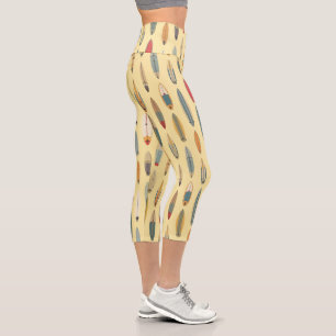 Leggings Capri Vie de Surf Impression Rétro de Planche de Surf