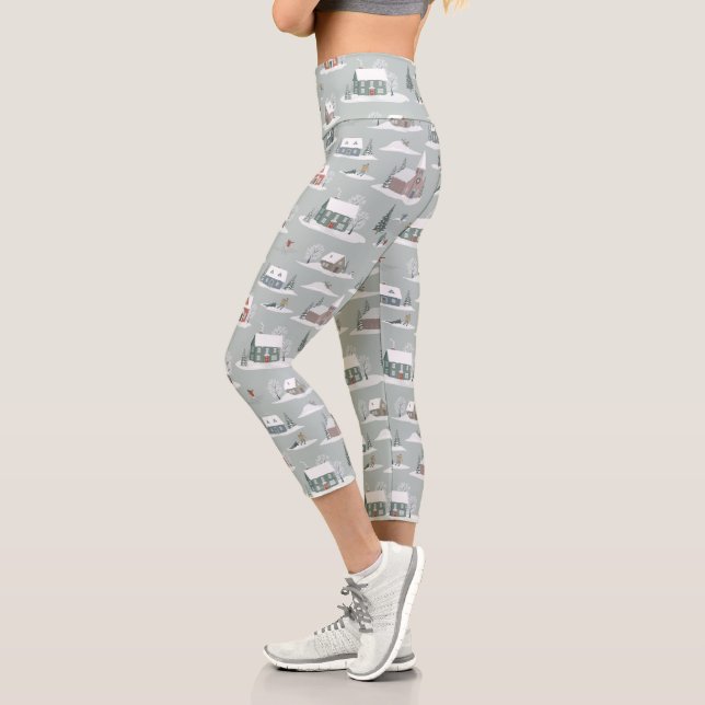 Leggings Capri Village d'hiver Motif de la scène de neige (Gauche)
