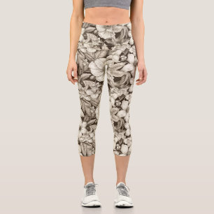 Leggings Capri Vintage Floral Sepia Motif (6)