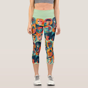 Leggings Capri Visages audacieux et colorés célébrant l'individua