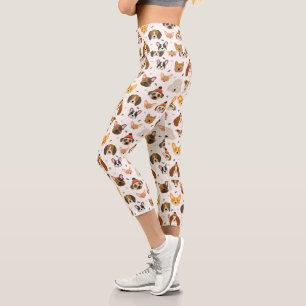 Leggings Capri Visages de chiens en hiver Casquette Motif de vaca