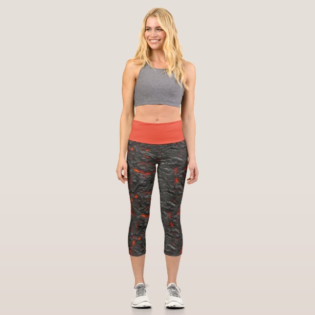 Leggings Capri Volcan de lave molle noir et rouge (Recto)